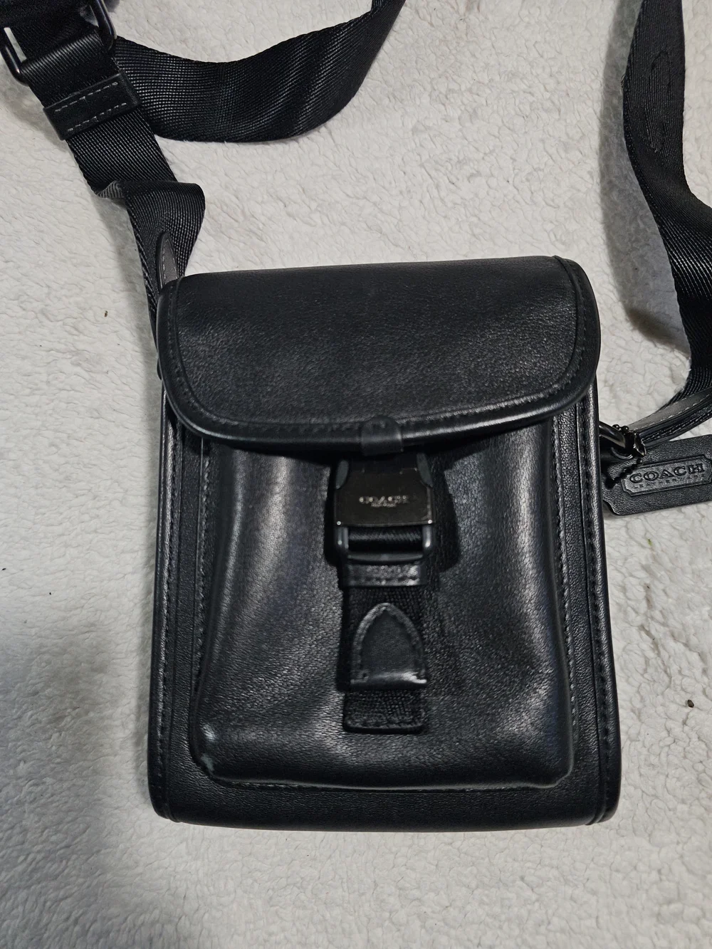 Coach Black Leather Messenger Crossbody with Detachable Coin Pouch